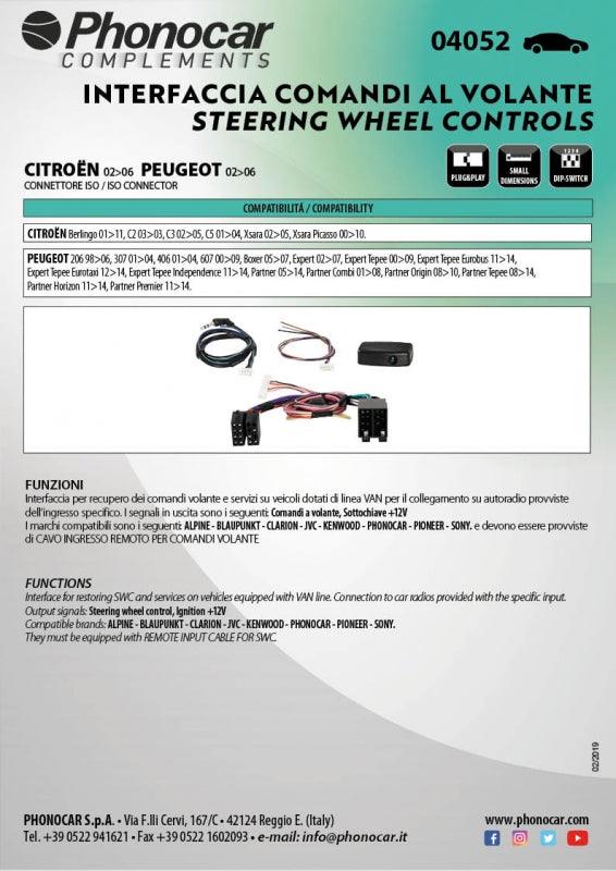 Phonocar 04052 Interfaccia Comandi al Volante con Connettore ISO CITROËN (02-06) e PEUGEOT (02-06) - TechSoundSystem.com