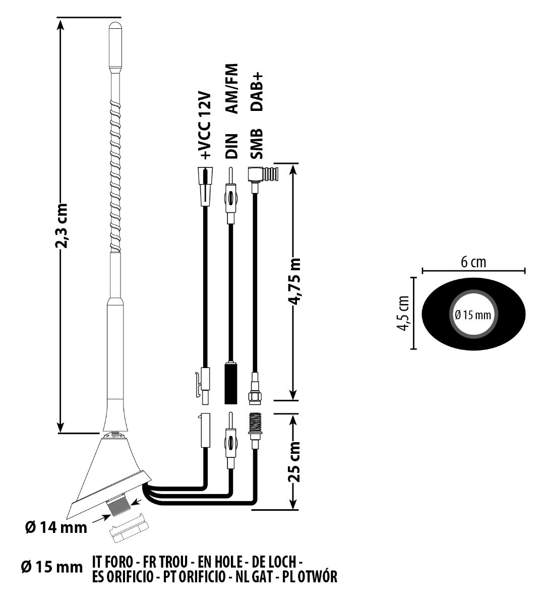 Phonocar 08195 Antenna AM/FM/DAB+ amplificata da tetto posteriore - TechSoundSystem.com