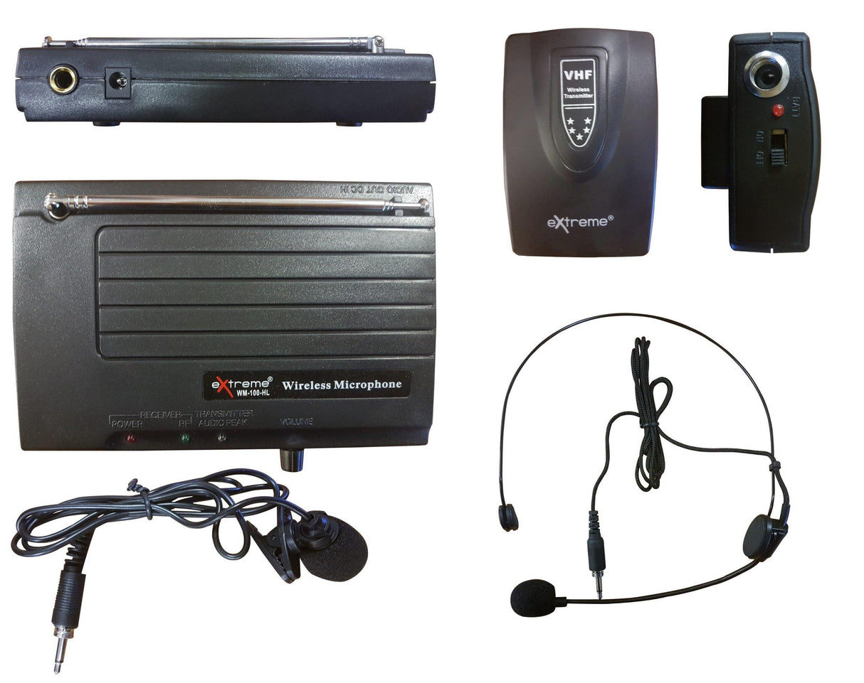 EXTREME WM100-HL RADIOMICROFONO VHF AD ARCHETTO E LAVALIER + TRASMETTITORE BODYPACK + RICEVITORE - TechSoundSystem.com