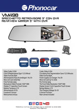 Phonocar VM498 Specchietto retrovisore 5" Dual Cam con DVR e retrocamera inclusa - TechSoundSystem.com