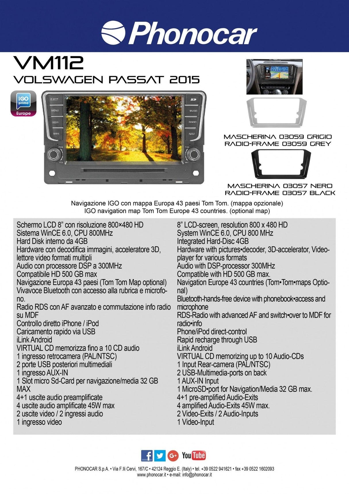 Phonocar VM112 autoradio 2 din custom 8'' VW Passat 14- CD-DVD-USB-SD Android Auto - TechSoundSystem.com