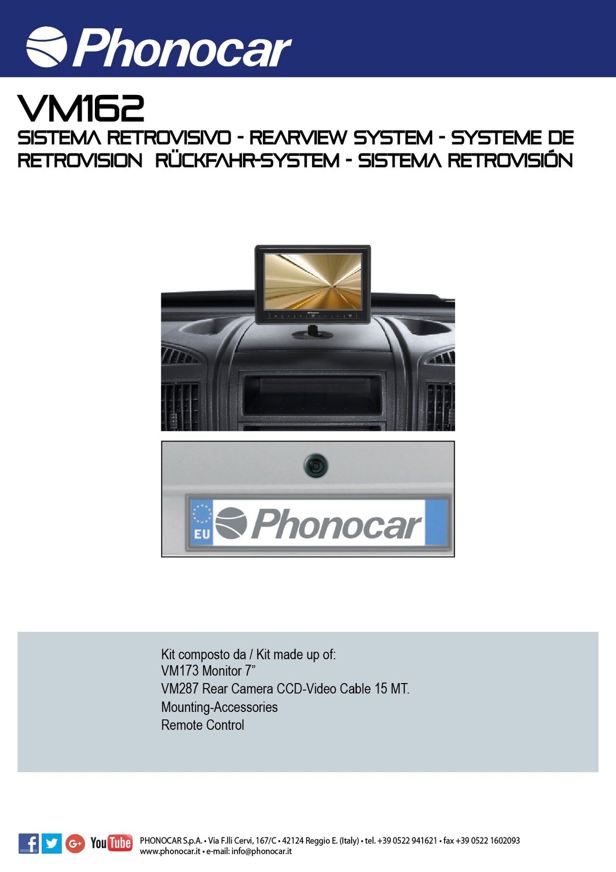 Phonocar VM162 Kit Monitor + Retro Camera TFT/LCD 7'' - TechSoundSystem.com