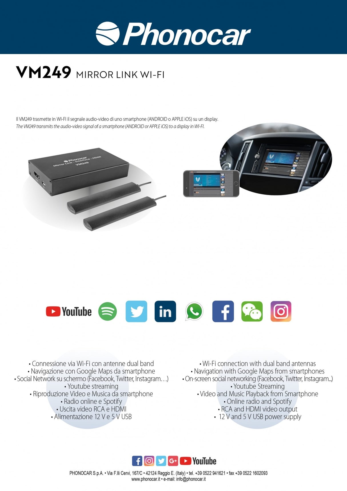 Phonocar VM249 Sistema Mirror Link Universale Android/iOS Wi-Fi Wireless HDMI - TechSoundSystem.com