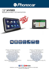 Phonocar NV003 Navigatore GPS portatile 5'' TFT/LCD Bluetooth + Mappa Europa - TechSoundSystem.com