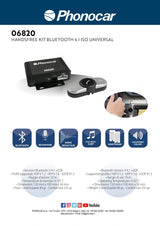 Phonocar 06820 Kit Vivavoce Bluetooth universale per chiamate e musica e microfono esterno - TechSoundSystem.com