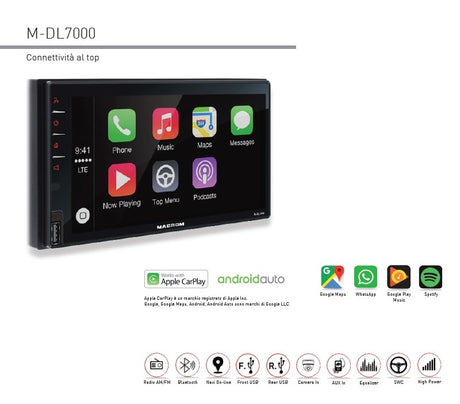 MACROM M-DL7000 media station 2 DIN CarPlay Android Auto e navigazione Online - TechSoundSystem.com