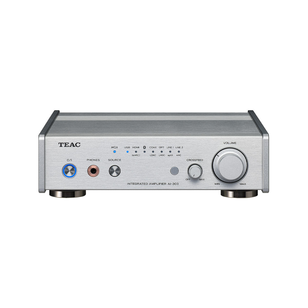 TEAC AI-303 SILVER Amplificatore con DAC, aptX™ HD e un ingresso audio USB, Hi-Res DSD256 e PCM 384/32 - TechSoundSystem.com