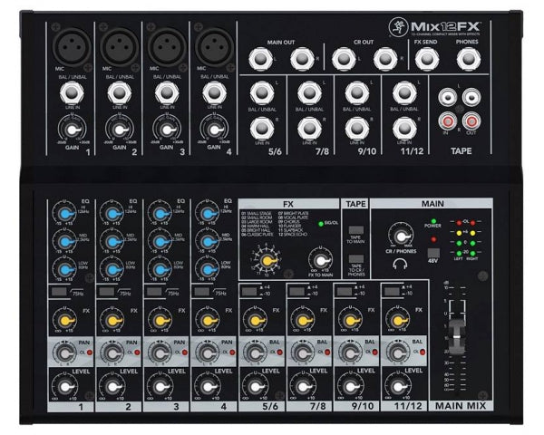 MACKIE MIX12FX MIXER COMPATTO 12 CANALI CON EFFETTI 4 INGRESSI MICROFONO/LINEA EQUALIZZATORE 3 BANDE - TechSoundSystem.com