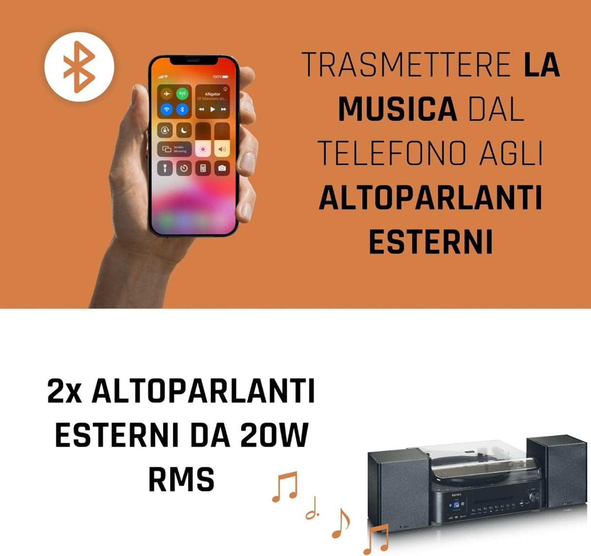 Lenco MC-460 Sistema all-in-one Giradischi con trazione a cinghia, Lettore CD, MP3 Smart internet radio, DAB+,FM Bluetooth 5.0 - TechSoundSystem.com