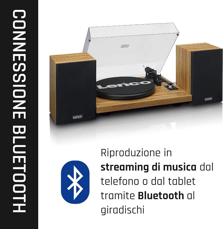 Lenco LS-500 Giradischi Bluetooth® con due altoparlanti esterni e 2 x 30 watt RMS - TechSoundSystem.com