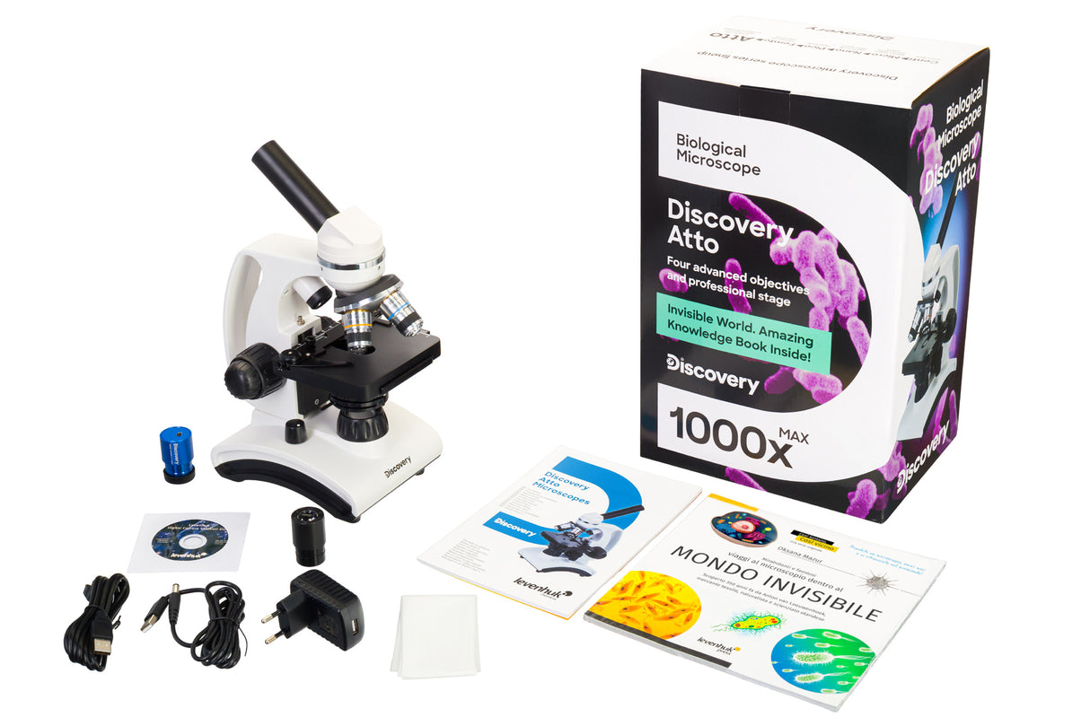 Microscopio digitale Levenhuk Discovery Atto Polar con libro - TechSoundSystem.com