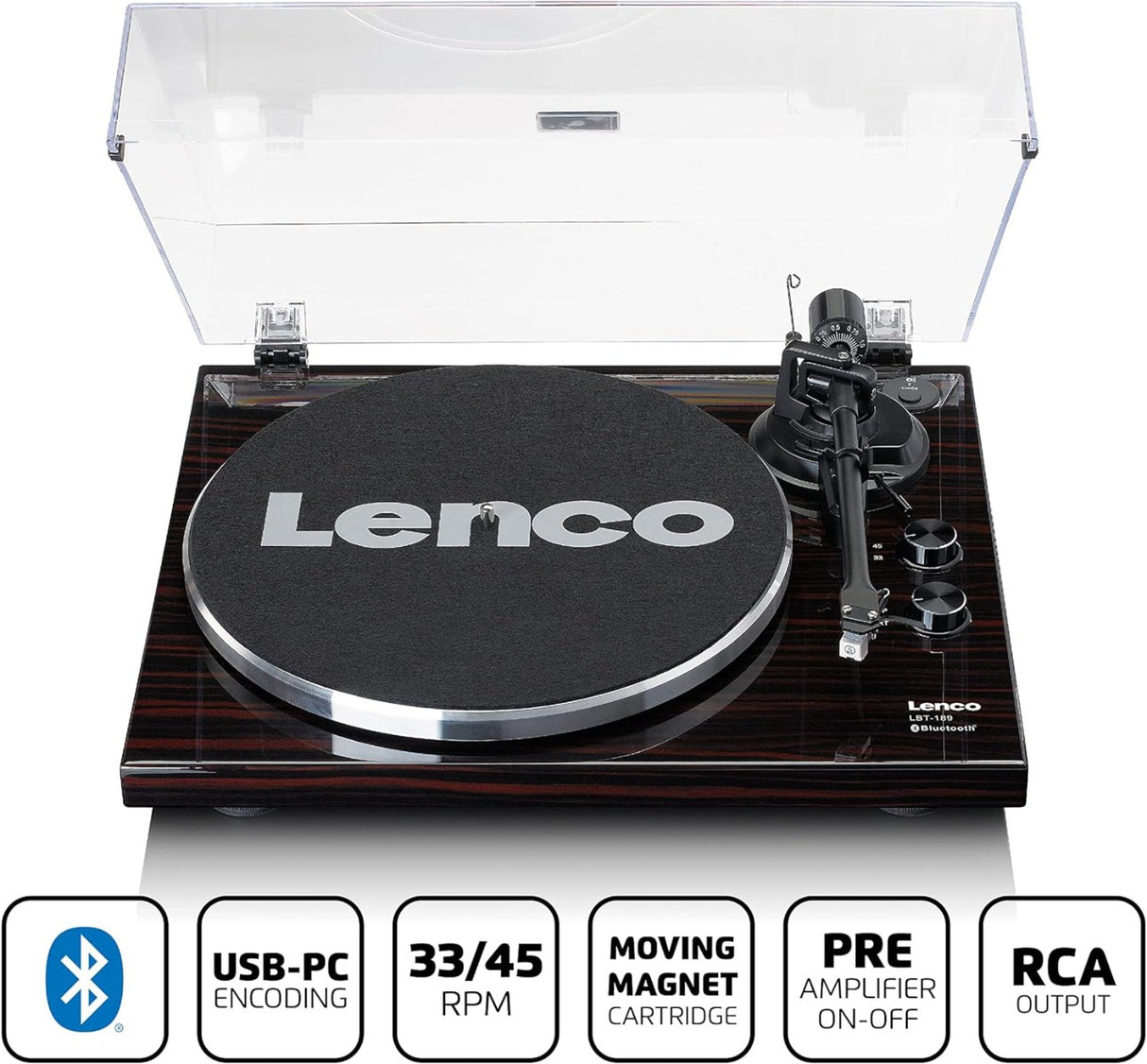 Lenco LBT-189 Giradischi slim con Bluetooth, Piatto in alluminio da 300mm, Porta USB per connessione a PC - TechSoundSystem.com