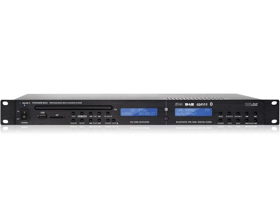 APART PCR 3000R MKIII LETTORE CD - USB - SD CARD CON BLUETOOTH E RADIO FM IN FORMATO RACK 1U - TechSoundSystem.com