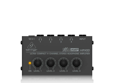 BEHRINGER HA400 BK BLACK MICROAMP AMPLIFICATORE PER CUFFIE 4 CANALI STEREO COLORE NERO - TechSoundSystem.com