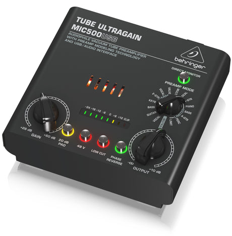 BEHRINGER MIC500-USB TUBE ULTRAGAIN PREAMPLIFICATORE MICROFONICO VALVOLARE LIMITER 16 PRESET INTERFACCIA AUDIO USB - TechSoundSystem.com