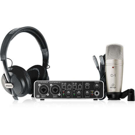 BEHRINGER U-PHORIA STUDIO PRO KIT REGISTRAZIONE INTERFACCIA AUDIO USB UMC202HD MICROFONO A CONDENSATORE C1 CUFFIA HPS5000