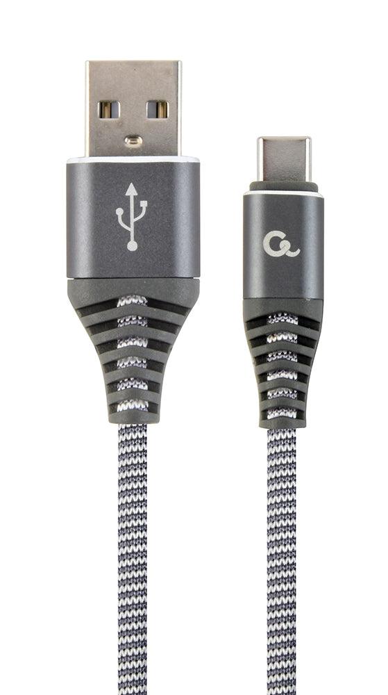 CABLEXPERT CAVO TYPE-C USB INTRECCIATO IN COTONE CON CONNETTORI METALLICI, 2 M, NERO - TechSoundSystem.com