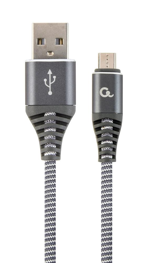 CABLEXPERT PREMIUM COTTON BRAIDED MICRO-USB CHARGING AND DATA CABLE, 1 M, SPACEGREY/WHITE - TechSoundSystem.com