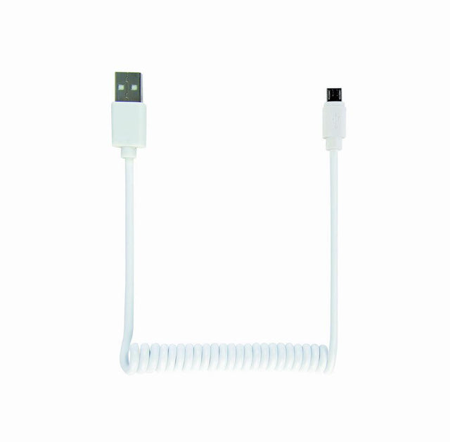 CABLEXPERT COILED MICRO-USB CABLE, 1.8 M, WHITE - TechSoundSystem.com