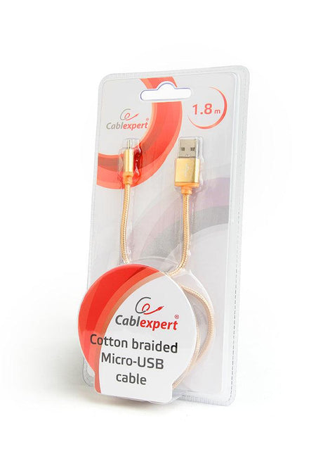 CABLEXPERT CAVO MICRO-USB INTRECCIATO IN COTONE CON CONNETTORI METALLICI, 1,8 M, NERO - TechSoundSystem.com