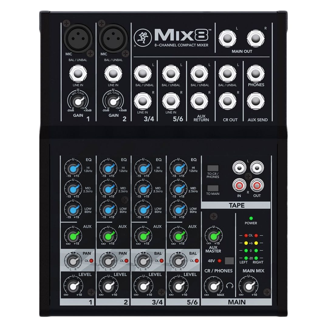 MACKIE MIX8 MIXER COMPATTO 6 INPUT 2 CANALI MICROFONICO + 2 CANALI STEREO JACK - TechSoundSystem.com