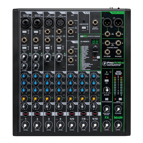 MACKIE PROFX10 V3 MIXER 4 INGRESSI MICROFONICI + 3 STEREO CON EQ 3 BANDE 2 COMPRESSORI E CONNETTIVITA' USB