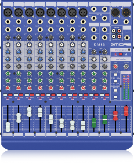 MIDAS DM12 MIXER LIVE E DA STUDIO 12 CANALI 8 MICROFONICI + 2 STEREO 2 AUX SEND EQ 3 BANDE MEDIO SEMI PARAMETRICO + PHANTOM POWER