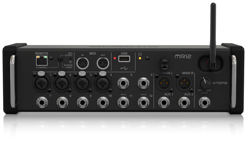 MIDAS MR12 MIXER DIGITALE 12 INPUT + 4 INGRESSI MIC + ROUTER WI-FI + INTERFACCIA AUDIO USB INTEGRATA + 4 PROCESSORI DI SEGNALE + PROCESSING 40 BIT + MIDI COMPATIBILE CON IOS ANDROID PC MAC - TechSoundSystem.com