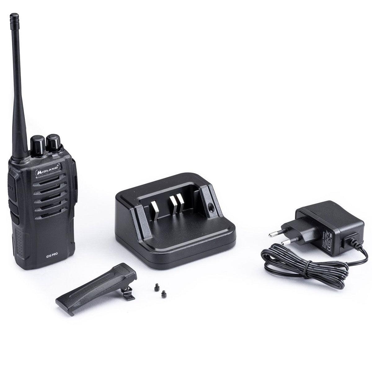 MIDLAND G10 PRO WALKIE TALKIE C1107.04 RICETRASMITTENTE CLIP CARICATORE E ADATTATORE - TechSoundSystem.com