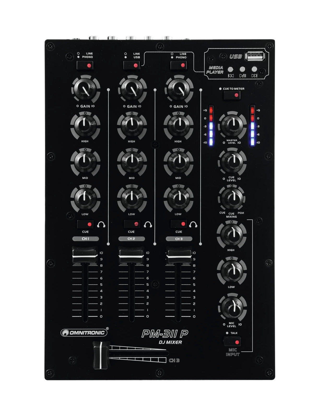 OMNITRONIC PM 311P MIXER DJ 3 CANALI CON PLAYER MP3 USB