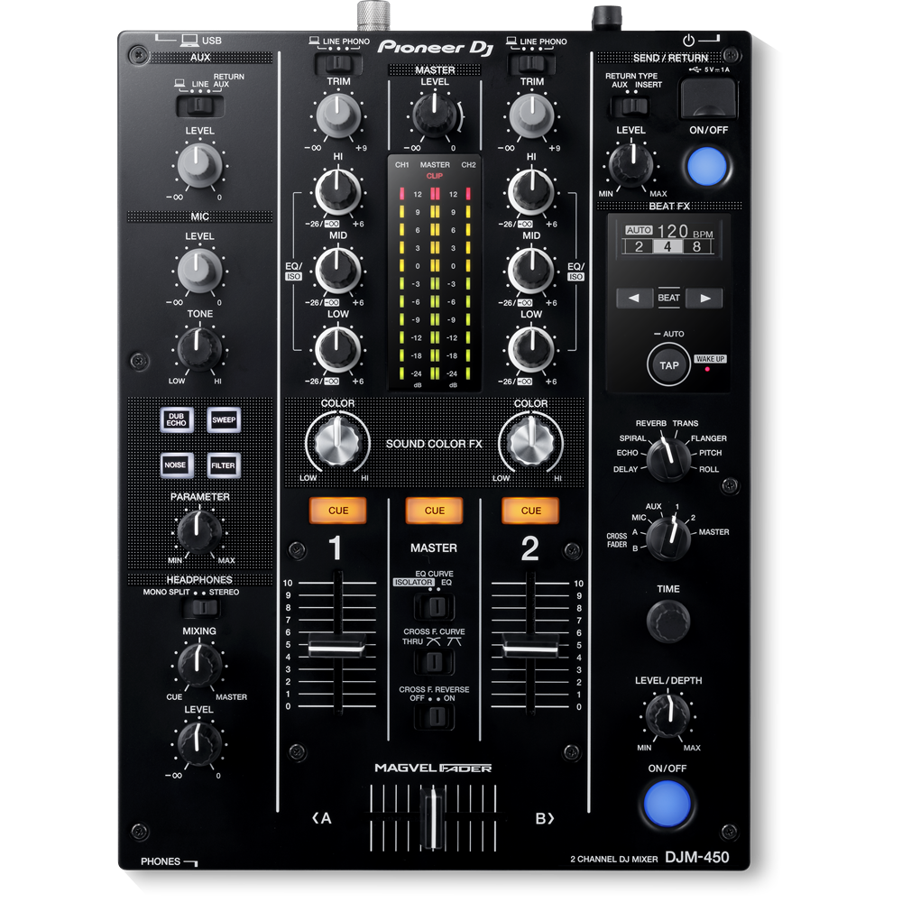 PIONEER DJM450 BLACK MIXER DJ 2 CANALI SCHEDA AUDIO 24BIT USB NERO - TechSoundSystem.com