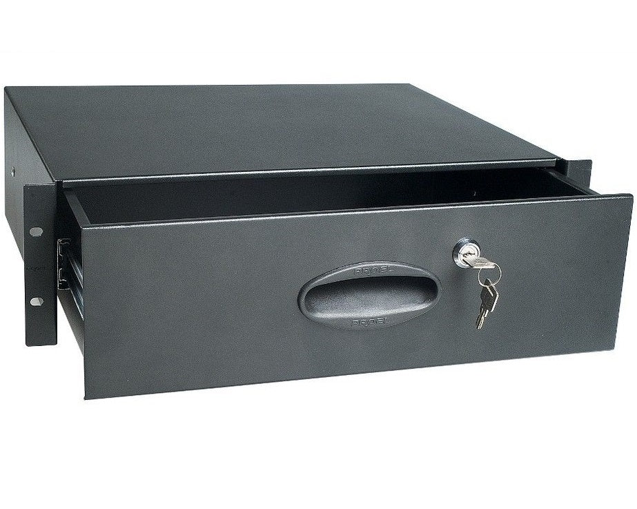 PROEL ADRK3CR CASSETTO CON CHIAVE 3 UNITA' RACK 19" IN ACCIAIO FINITURA NERO GOFFRATO - TechSoundSystem.com