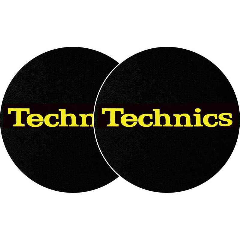 TECHNICS SLIPMATS TAPPETINI GIRADISCHI COLORE NERO LOGO GIALLO COPPIA TAPPETINI