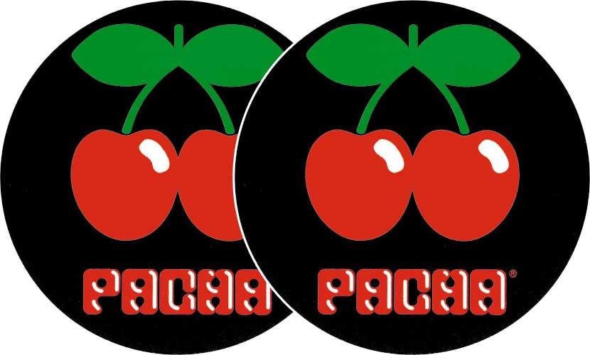 TECHNICS SLIPMATS TAPPETINI GIRADISCHI LOGO PACHA - ROSSO E VERDE SU NERO COPPIA TAPPETINI - TechSoundSystem.com