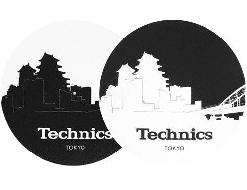 TECHNICS SLIPMATS TAPPETINI GIRADISCHI LOGO SKYLINE TOKYO - NERO E BIANCO COPPIA TAPPETINI - TechSoundSystem.com