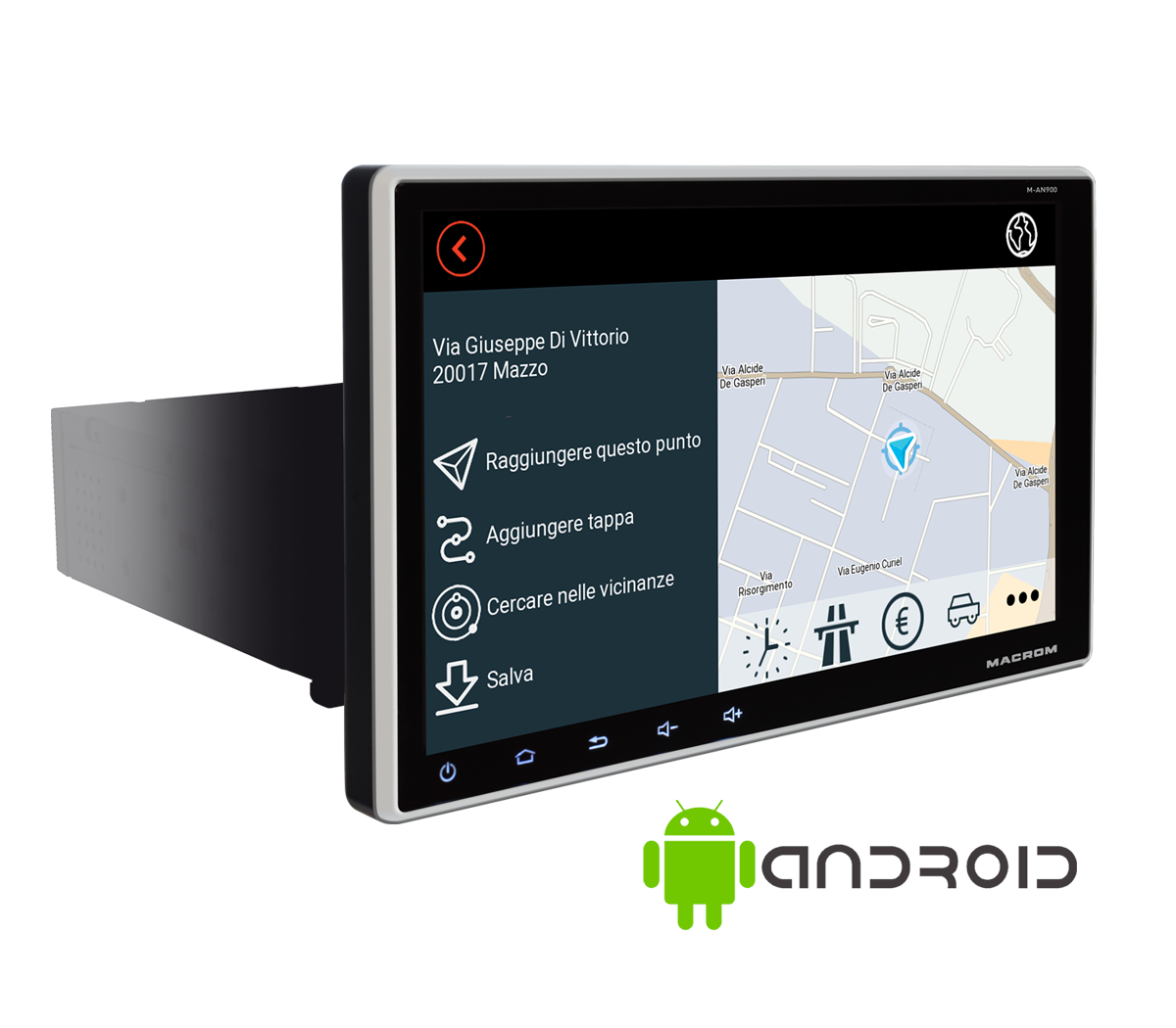 Macrom M-AN900 monitor 9" radio multimediale 2 DIN Android 8.1, wifi, GPS - TechSoundSystem.com