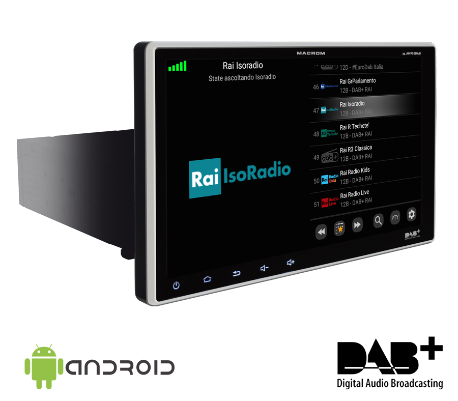 Macrom M-AN900DAB Autoradio multimediale 1 DIN ANDROID schermo 9" Wifi, Netflix - TechSoundSystem.com