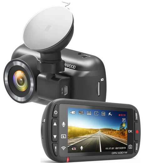 Kenwood DRV-A301W Dash cam Full HD con sensore G a 3 assi, GPS e collegamento wireless - TechSoundSystem.com