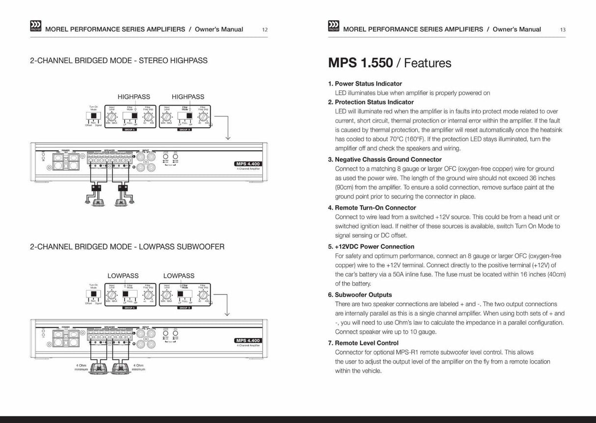 Morel MPS 1.550 amplificatore 1 canale classe D 1x 550W RMS @ 2 Ohm, 1x 350W RMS @ 4 Ohm - TechSoundSystem.com