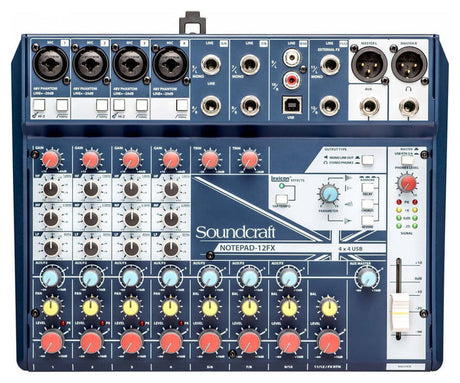 SOUNDCRAFT NOTEPAD-12FX MIXER 12 CANALI USB EFFETTI LEXICON PHANTOM POWER +48V 4 MIC INPUT