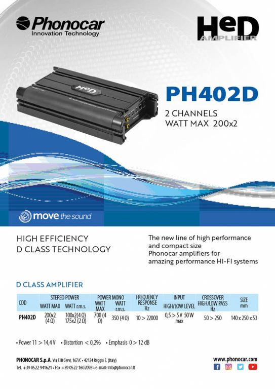 Phonocar PH402D Amplificatore CLASSE D 2 canali da 200W - TechSoundSystem.com