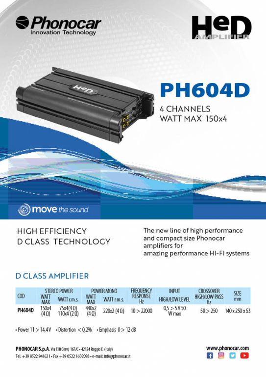 Phonocar PH604D Amplificatore CLASSE D 4 canali da 150W - TechSoundSystem.com