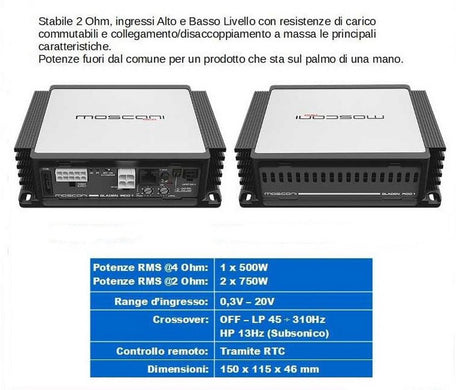 MOSCONI PICO 1 Amplificatore PWM 1 canale 1x500 Watt 4ohm - TechSoundSystem.com