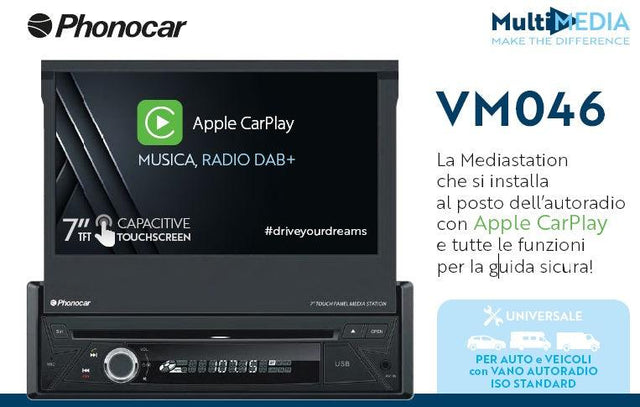 Phonocar VM046 mediastation DAB+ con monitor 7” motorizzato a scomparsa con lettore CD, DVD, USB - TechSoundSystem.com