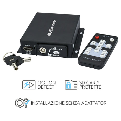 Phonocar VM297 Registratore DVR con 2 ingressi video, Player e Telecomando per impianti di video sorveglianza in auto - TechSoundSystem.com