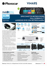 Phonocar VM495E specchietto retrovisore Fullscreen 9.7" Android e DVR con retrocamera GPS Mappe europa - TechSoundSystem.com