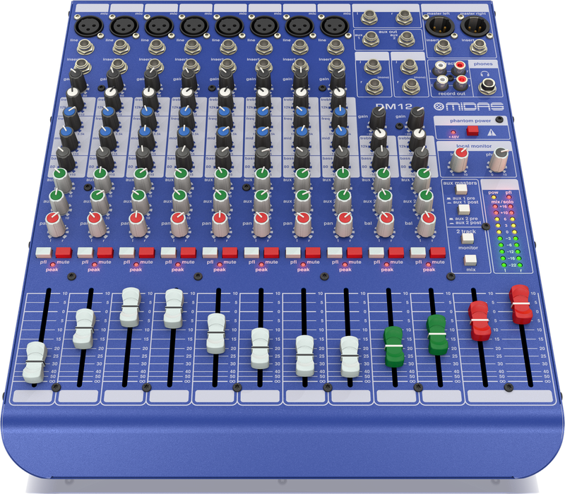 MIDAS DM12 MIXER LIVE E DA STUDIO 12 CANALI 8 MICROFONICI + 2 STEREO 2 AUX SEND EQ 3 BANDE MEDIO SEMI PARAMETRICO + PHANTOM POWER - TechSoundSystem.com