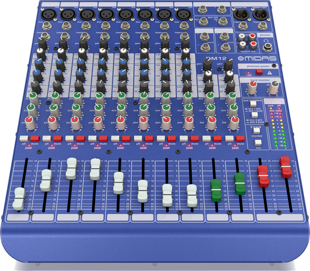 MIDAS DM12 MIXER LIVE E DA STUDIO 12 CANALI 8 MICROFONICI + 2 STEREO 2 AUX SEND EQ 3 BANDE MEDIO SEMI PARAMETRICO + PHANTOM POWER - TechSoundSystem.com