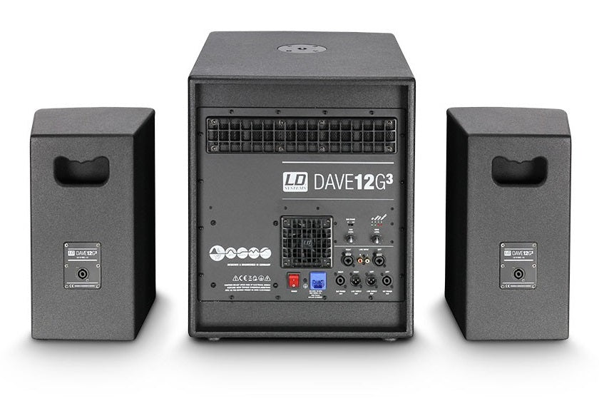 LD SYSTEMS DAVE 12 G3 SISTEMA AMPLIFICATO COMPATTO 2 TESTE + 1 SUBWOOFER 12" CON DSP 2000 WATT