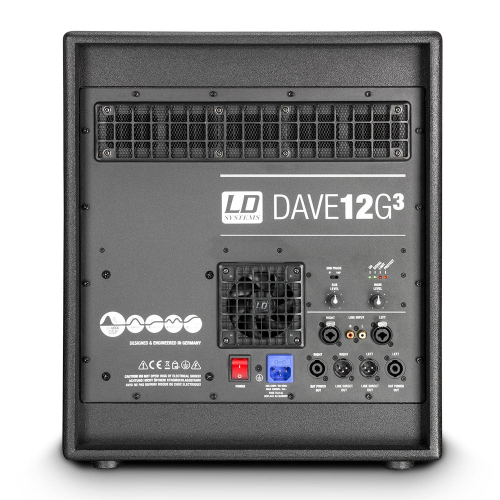 LD SYSTEMS DAVE 12 G3 SISTEMA AMPLIFICATO COMPATTO 2 TESTE + 1 SUBWOOFER 12" CON DSP 2000 WATT